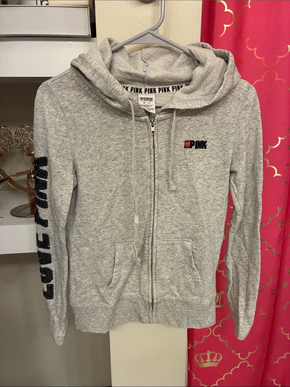 PINK Victoria's Secret Light Gray Full-Zip Teddy Hoodie